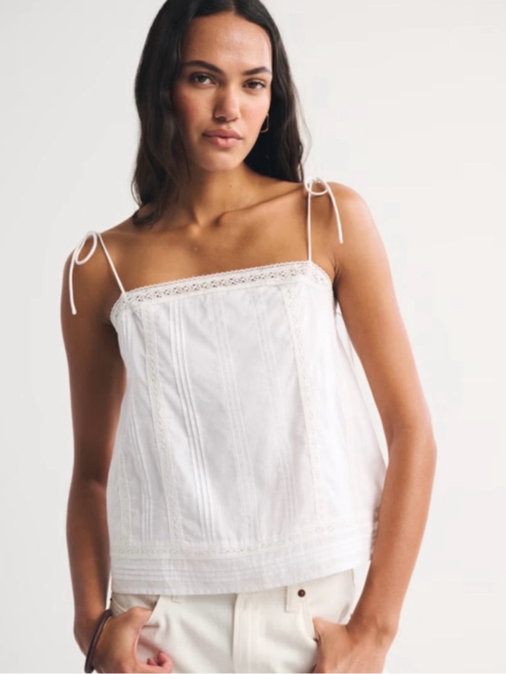 NWT Abercrombie 100% cotton white lace tie strap cami top X-Large